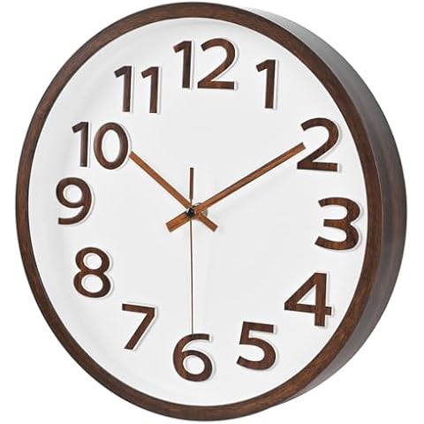 Crosstime Wood Grain Wall Clock 12 Inch Silent Non-Ticking Modern Wall Clocks Battery Operated for Living Room Kitchen Bedroom Office Home Decor Cover