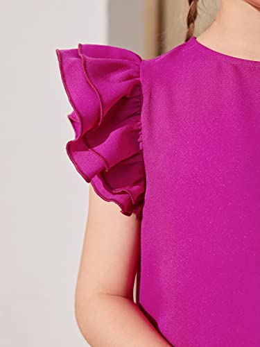 Wdirara Girl's Layered Ruffle Trim Cap Sleeve Round Neck Dress Cute Dresses Red Violet 10Y #TOP27