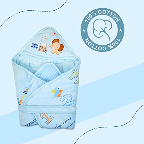 Image of Mee Mee 3 in 1 Baby Bed | Sleeping Bag & Carry Nest | Hooded Wrapper for Newborn Baby | Warm and Soft Swaddle Wrapper | Double Layered Sleeping Bag for Newborn Babies, Blue