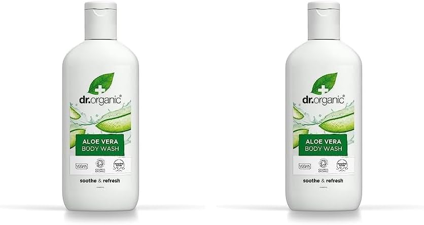 Dr Organic Aloe Vera Body Wash, Shower Gel, Natural, Vegan, Cruelty-Free, Paraben & SLS-Free, Recyclable & Recycled Ocean Bound Plastic, Certified Organic, 250ml, Packaging may vary (Pack of 2)