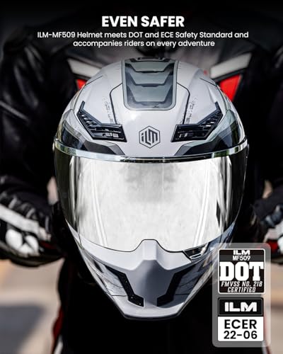 Image of ILM Motorcycle Helmets for Adult Men Women Full Face DOT ECE Powersports Dual Visor Street Racing Helmet with Pinlock Cascos para Motos Model MF509 (Cyborg Gray, L)