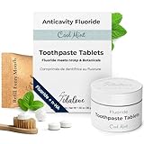 Tidalove Fluoride Toothpaste Tablets with nHAp, Vegan Enamel Care, Reusable Tin, Cool Mint, 62 Tablets