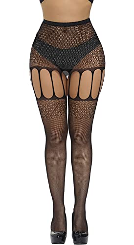 Image of Womens Suspender Pantyhose High Waist Fishnet Tights Fishnet Stockings Thigh High Stockings