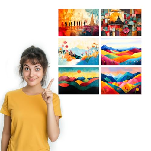Image of SiddArtify Abstract Landscape Wall Art Prints Set - Colorful Mountain Poster Decor for Living Room Bedroom Office - 12x18 inch Board Pack of 6