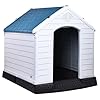 Plastic Dog House, Insulated Doghouse Puppy Shelter, Water Resistant Easy Assembly Sturdy Dog Kennel with Elevated Floor and Air Vents, Ventilate for Small to Large Sized Dogs (35-Inch)
