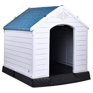 Plastic Dog House, Insulated Doghouse Puppy Shelter, Water Resistant Easy Assembly Sturdy Dog Kennel with Elevated Floor and Air Vents, Ventilate for Small to Large Sized Dogs (35-Inch)