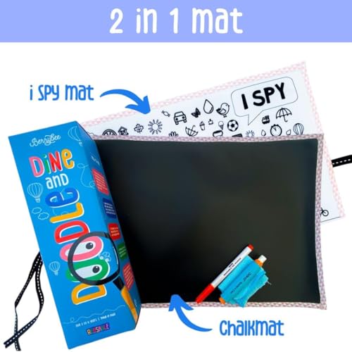 Image of Berrybee Dine & Doodle Mat | Reversible & Reusable 2-in-1 Activity Mat with Erasable Marker & Chalk | Fun Travel Toy & Gift for Kids Ages 3-6