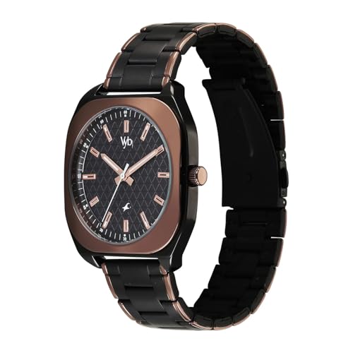 Image of Fastrack Vyb 6.0 Aviator Quartz Black Shaped Dial Men's Watch | Stainless Steel Strap Material Analog | Guys Analog Watches - FV30034KM01W