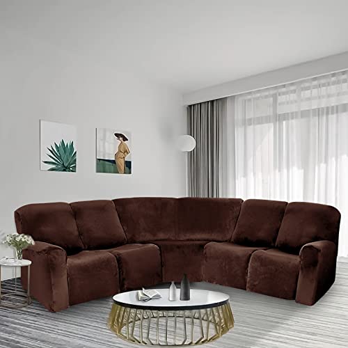 Mifxin 1-Piece Additional Seat Cover For Sectional Recliner Sofa Velvet Stretch Soft Additional Seat For Reclining L Shape Corner Sofa Couch Slipcover (Brown) #TOP5