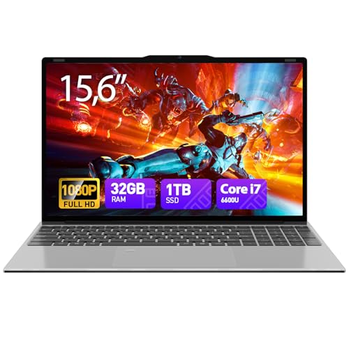 Image of Laptop 15.6 inch Core i7 6600U Laptop Computer 32GB RAM 1TB SSD, FHD 1080P Display, Backlit Keyboard, Fingerprint,USB3.0,WiFi5,Mini HDMI, BT5,Webcam