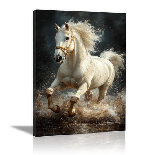 Décoration murale cheval blanc peinture style Renaissance 30x45cm