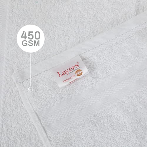 Image of Layers 100% Cotton Face Towels | 450 GSM Soft & Highly Absorbent | Aqua Plush Collection | Pack of 12 Super Soft Towels for Men & Women | 30 x 30 cm - White