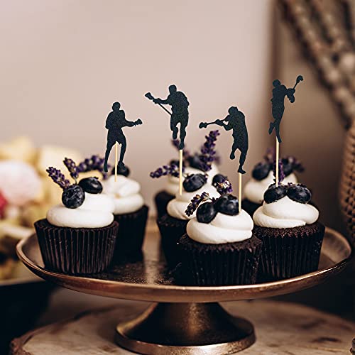 Arthsdite 48Pcs Hockey Cupcake Toppers Black Glitter Hockey Player Cupcake Picks For Boys Ice Hockey Sport Themed Birthday Party Decoration #TOP3