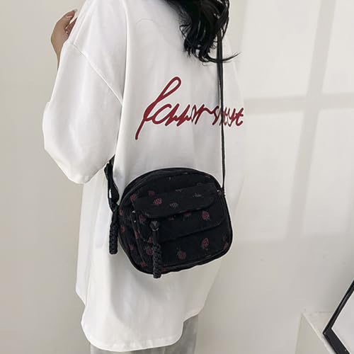 Image of Cute Strawberry Purse for Women Strawberry Bag Corduroy Tote Bag for Women Messenger Bag Cute Crossbody Bags Handbags