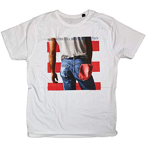 Serigrafia a colori Old Skool Hooligans Bruce Springsteen T Shirt - Born in The USA Cover bianco XL