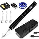 ku Lötkolben Set, USB Lötkolben mit LCD, Temperatur Einstellbare AkkU Lötpistole, Mini LöTkolben mit 3 LöTKOlbenspitzen Usw Professionelles (Black)