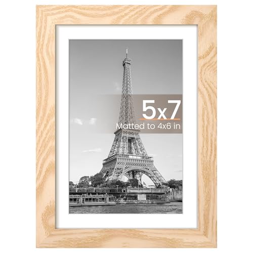 Image of upsimples 5x7 Picture Frame, Display Pictures 4x6 with Mat or 5 x 7 Without, Wall Hanging Photo Frames, Natural Style, 1 Pack