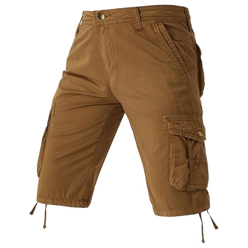 Short cargo sólido para hombre con múltiples bolsillos miniatura 1