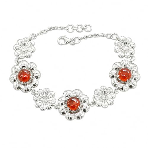 Bracelet cornaline pierre précieuse orange et argent 925 véritable pour femme
