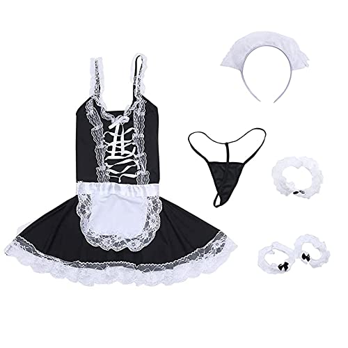 Deguisement de Menage Coquine, Costume de Soubrette Sexy pour Femme, Uniforme de Femme Soubrette, Costume de Soubrette, pour Les Femmes Jeu de Rôle, Barboteuse, Chemise de Nuit (Noir, Taille : XL)