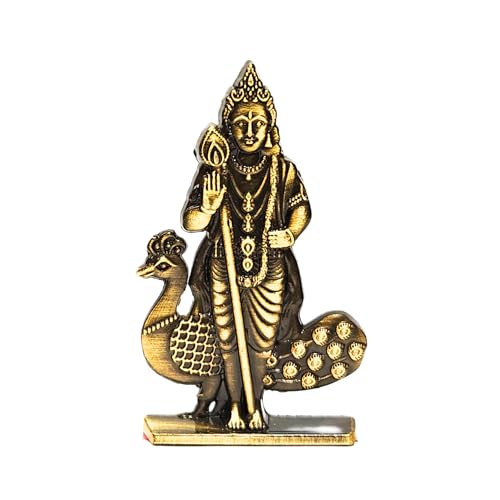 Image of anciently Murugan Statue for Car Dashboard | Kartikeya Idol for Car Dashboard, Metal, 1 Piece (Brass Colour), Murugar Statue For Car