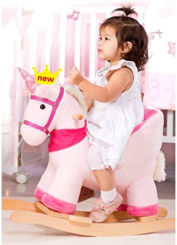 ZHANGYUEFEIFZ Schaukelpferd Plüsch Schaukeltier Pferd Rocking Horse Kinder Mit Musik Dual-Use Baby Rocking Cradle… – Bild 5