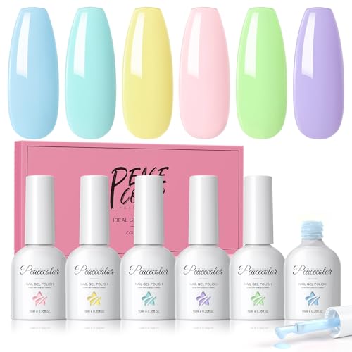 PEACECOLOR 6 Pastel Colors Gel Nail Polish Set, Pink Blue Yellow Green Candy Sweet Summer Colors Gel Polish Set DIY Home Salon 10ML Gifts for Women