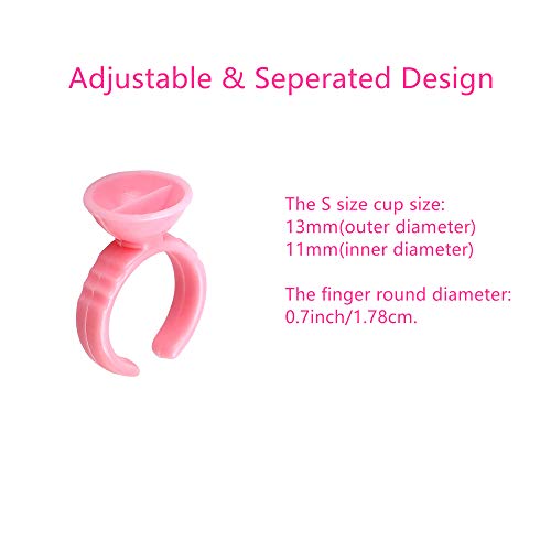Chrontier 100 Pcs Pink 2-Slots Cup Disposable Glue Adhesive Finger Ring For Individual False Volume Eyelash Extension Glue Pallet Holder Makeup Nail Art Microblading Tattoo Ink Pigment Tool Supply #TOP1