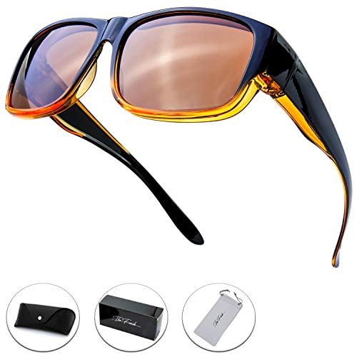 Image of The Fresh High Definition Polarized Wrap Around Shield Sunglasses for Glasses - Leather Eyeglasses Case