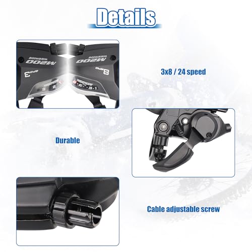ZUKKA Bicycle Shifter 24 Speed Bicycle Bicycle Brake Levers 3 x 8 Speed with Gear Indicator and V Brake Cable Left Right Brake Lever Shifter Set for Mountain Bike, Road Bike