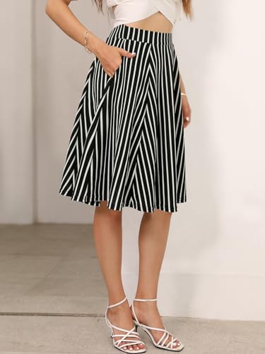 Sureple Skirts for Women Knee Length for Work Fall Elastic High Waist A-Line Flare Skirt Ruffle Hem with Pockets2