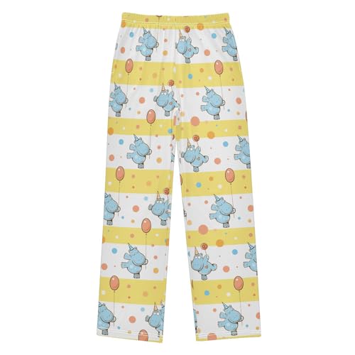 ZZXXB Birthday Hippo Balloon Boys Long Pants Soft Trousers Elastic Waist Kids Lounge Bottoms with Pockets S-XL