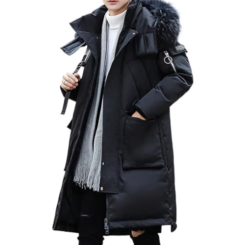 [Ｋａｙｉｙａｓｕ] ダウンコート メンズ ダウンジャケット 冬 中綿ダウン 超暖かい アウター モッズコート 防寒対策 フート付き取外し可 ジップアップ 防風 防寒 厚手 無地 おしゃれ お出かけ(M ブラック)