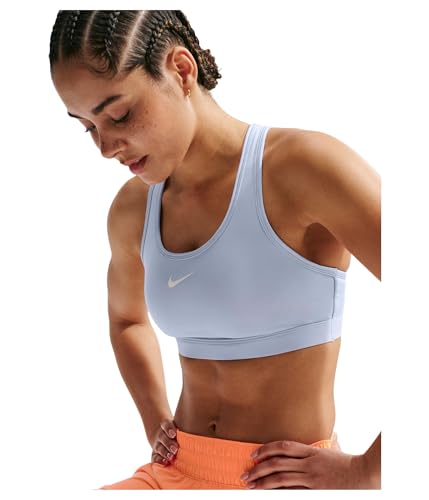 Nike Women's Swoosh Medium Support Padded Sports Bra, Hydrogen Blue/Stone Mauve/White, Medium