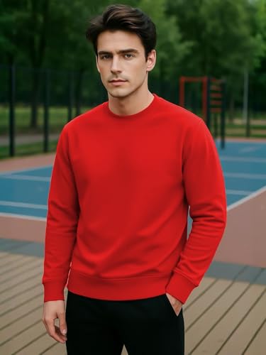Image of LEOTUDE Mens Regular Fit Round Neck, Warm & Stylish Solid Fleece Pullover Winter Sweatshirt for Mans