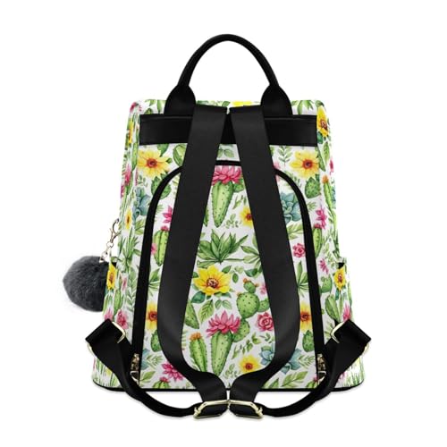 Mochila con diseño de cactus y flores de acuarela para mujer con cierre seguro 2