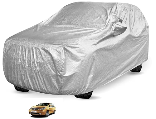 Image of Auto Hub Waterproof Car Cover Compatible with Tata Manza with Mirror Pockets, Soft Cotton Lining, Manza Car Cover Waterproof, Metallic Silver