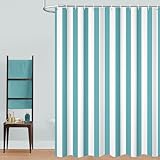 GCIREC Duschvorhang, 180x200cm, Licht Teal & Weiß Moderner Minimalismus Vertikale Streifen Wasserdichter Stoff Maschinenwaschbarer Badezimmervorhang mit Haken