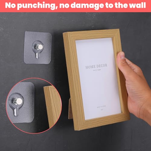 Image of Ptwola 20 Counts Nail Free Picture Hangers Nail Free Wall Hangers Self Adhesive Hooks Sticky Screw Wall Hook Clear Waterproof Oilproof for Picture Hanging Kitchen Bathroom Office Photo Frame