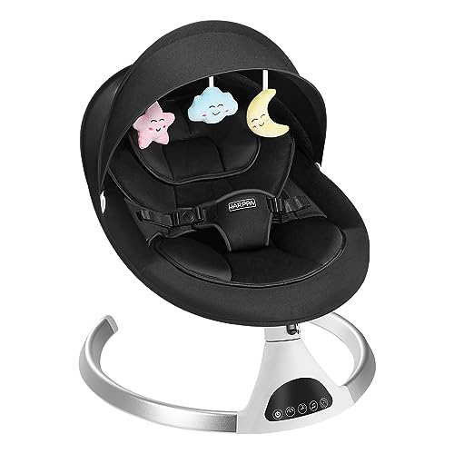 Image of HARPPA Electric Baby Swing for Infants to Toddler, Portable Babies Swinger for Newborn Boy and Girls with 5 Swing Speed, Remote Control Music Speaker with 12 Preset Lullabies Enabled Bluetooth Black