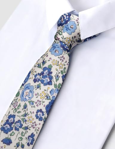 Image of Barry.Wang 100% Cotton Floral Ties for Men 63 inch Extra Long Necktie Clip | Fashion Cotton Printed Neckties,Wildflower 2.76 inch Ties Skinny,Gift Box,Groomsmen Wedding Engagement Graduation
