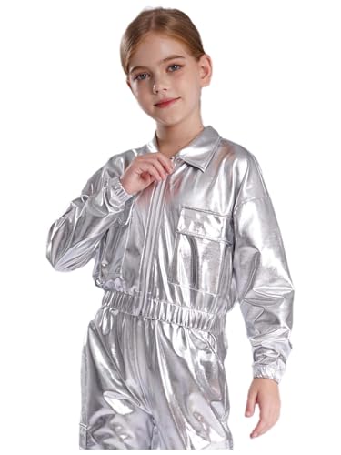 Kids Boys Girls Metallic Jackets Long Sleeve Front Zip Outerwear Jacket Hip Hop Jazz Dance Wear3