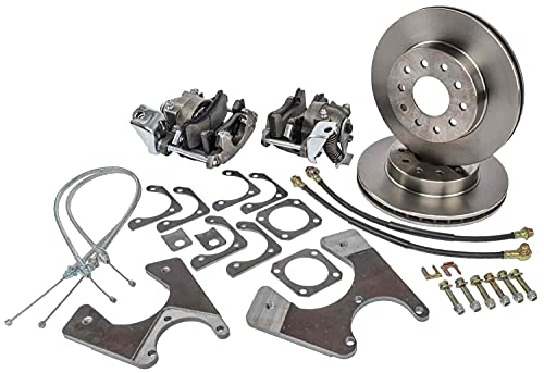 JEGS GM 10 & 12 Bolt Rear Disc Brake Conversion Kit with Parking Brake - Fits Standard Shock Configuration, Plain Rotors, Loaded Calipers - Rear Disc Brake Hardware Kit