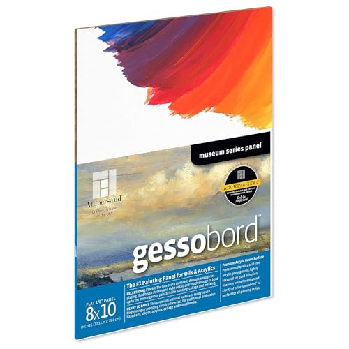 Ampersand Art Supply Gesso Wood Painting Panel: Museum Series Gessobord, 8" x 10", 1/8" Flat Profile