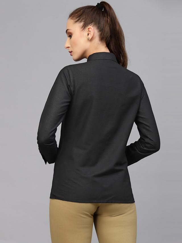 Image of SIRIL Women's Cotton Formal Black Long Sleeve Regular Fit Casual Shirt