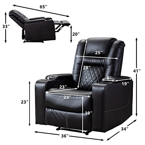 Canmov Electric Power Recliner Chair With Usb Ports And Cup Holders, Breathable Leather Home Theater Seating With Hidden Arm Storage (Black) #TOP1