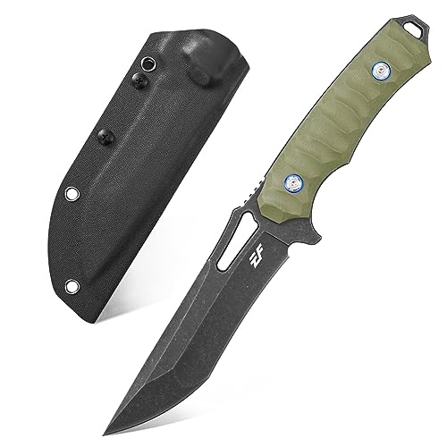 Eafengrow EF132 Fixed Blade Knife, DC53 Steel Blade,G10 Handle Full Tang EDC Fixed Knifes Straight Knife for Working Camping Hunting with Kydex Sheath(Army Green)
