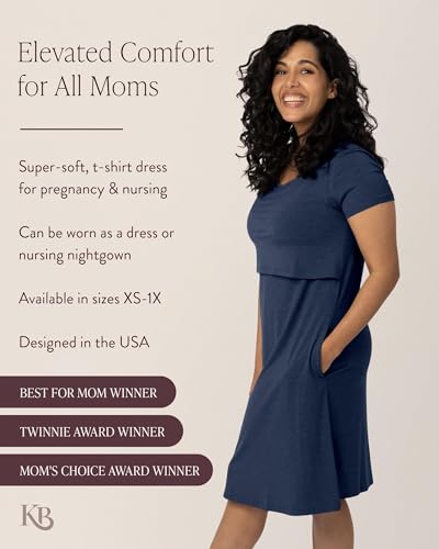 Image of Kindred Bravely Eleanora Ultra Soft Maternity Nursing Dress | Short Sleeve Breastfeeding Dress with Pockets