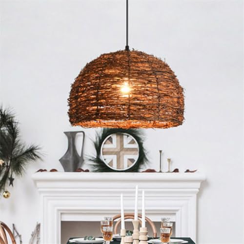 Lustre rotin suspendu pour illuminer une table de repas - 3