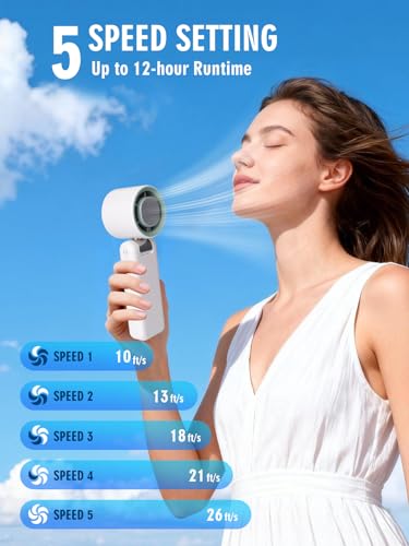 Image of Portable Handheld Fan with Ice Cooler, 199 Speed Personal Fan,Foldable 3 in 1 Rechargeable Battery Operated Essentials Hand Fans Summer Essential for Travel /Outdoor /Office.(WHITE)